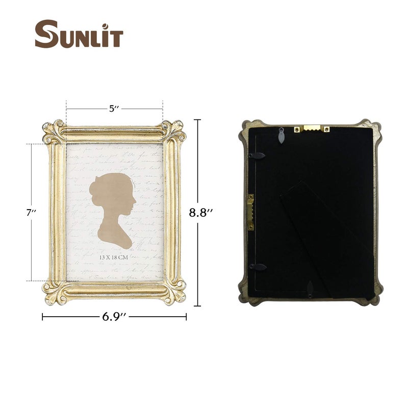 Sunlit Vintage Picture Frame 5x7 Inch, Luxury Antique Photo Frames with Glass Front, Photo Display, Tabletop Wall Hanging, Gift Ideas, Gold and Silver - Image 2